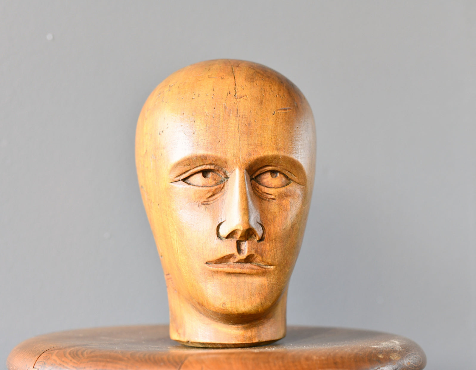 German Carved Wooden Milliners Head Circa 1910 – Otto's Antiques